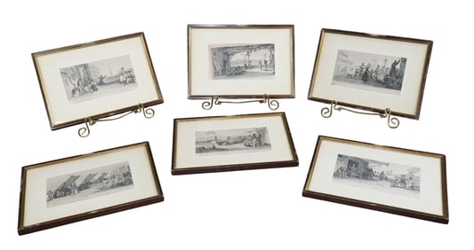 Set of 6 Italian miniature city scene engravings