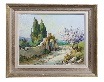 French oil on Masonite landscape painting
