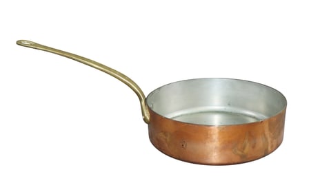 French copper sauté pan with bronze handle