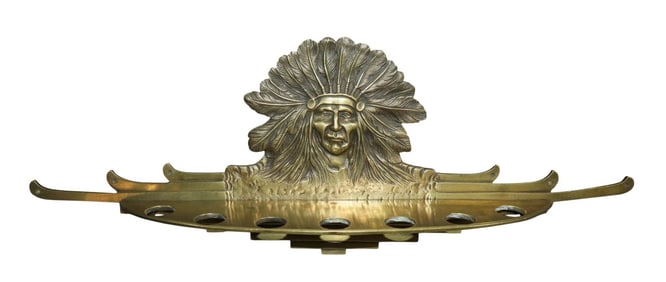 French pipe holder in bronze with Native American chief