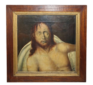 Framed oil on canvas painting of Jesus unsigned