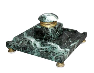 French Napoleon III marble desk inkwell