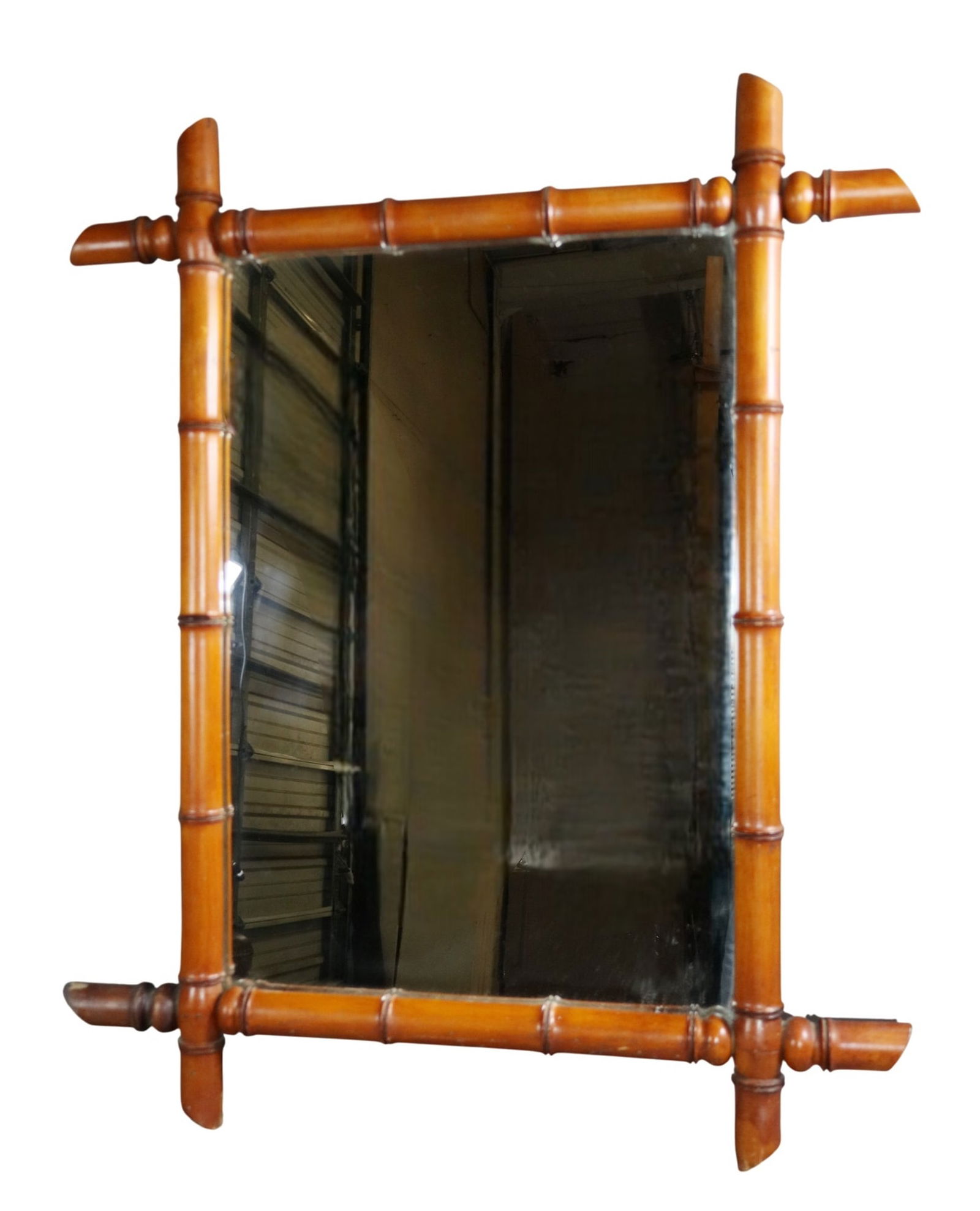 French faux bamboo mirror: French faux bamboo mirror. 31 1/4"h x 25 1/2"w. Weight: 15lbs
