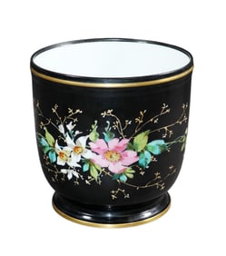 French Paris Porcelain cache pot painted with flowers