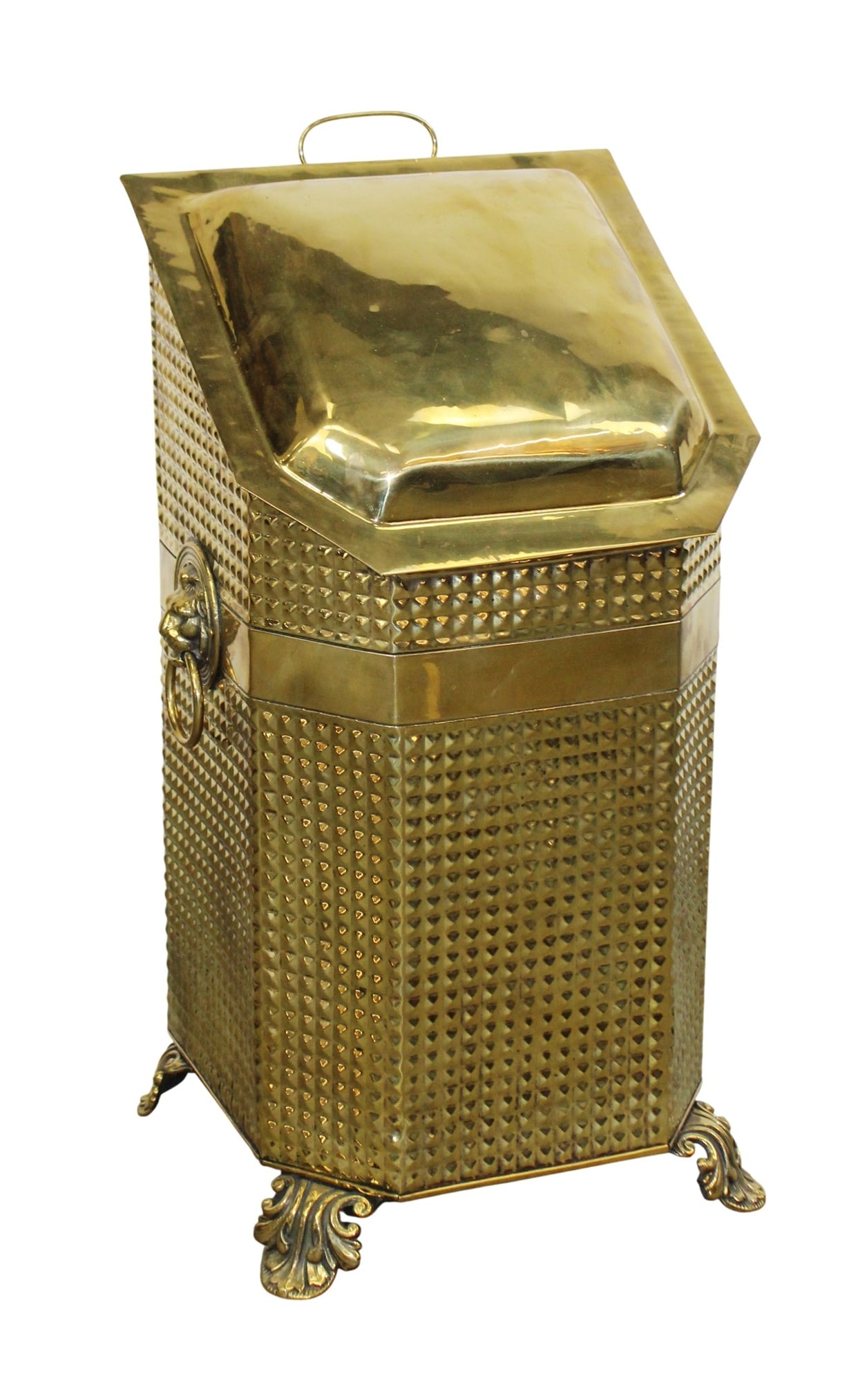 American brass coal hod with lion heads on paw feet (1 of 9)