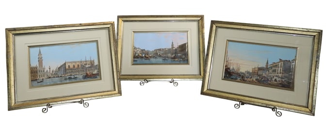 Set of 3 Italian mixed media scenes of Venice