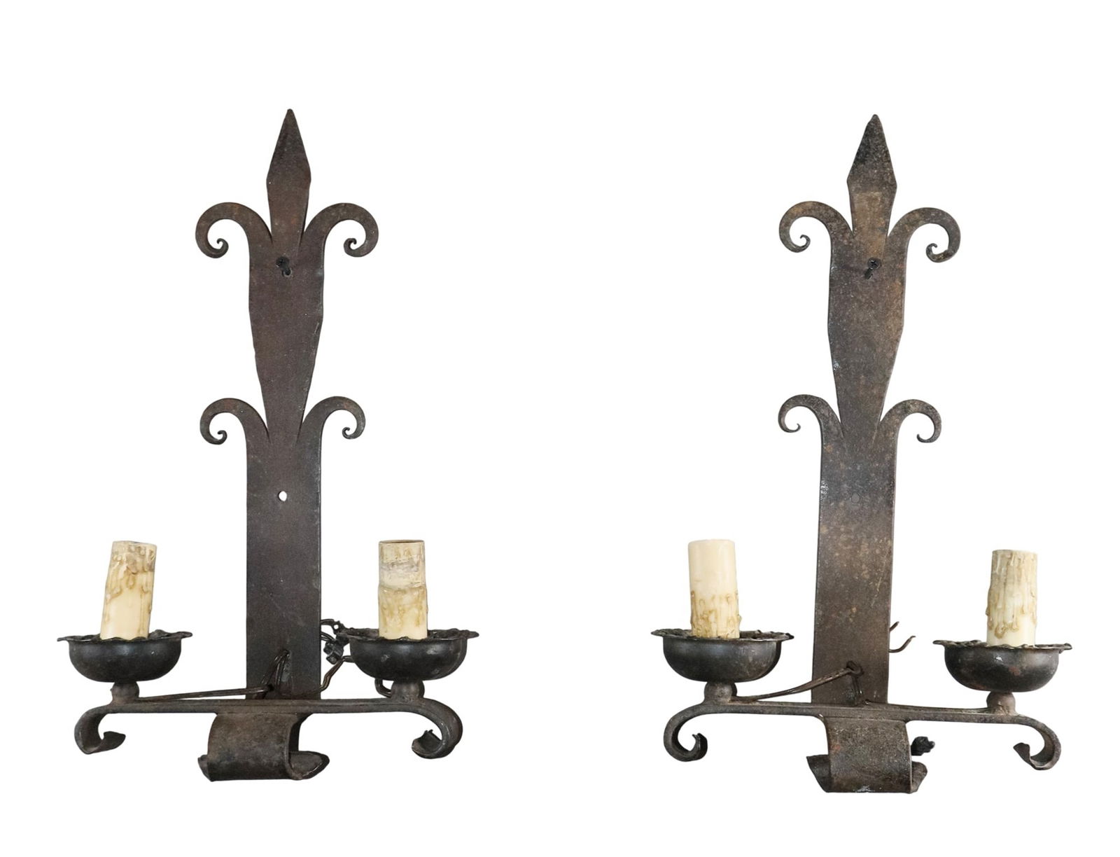 Pair of French Gothic Revival 2 arm sconces in iron (1 of 5)