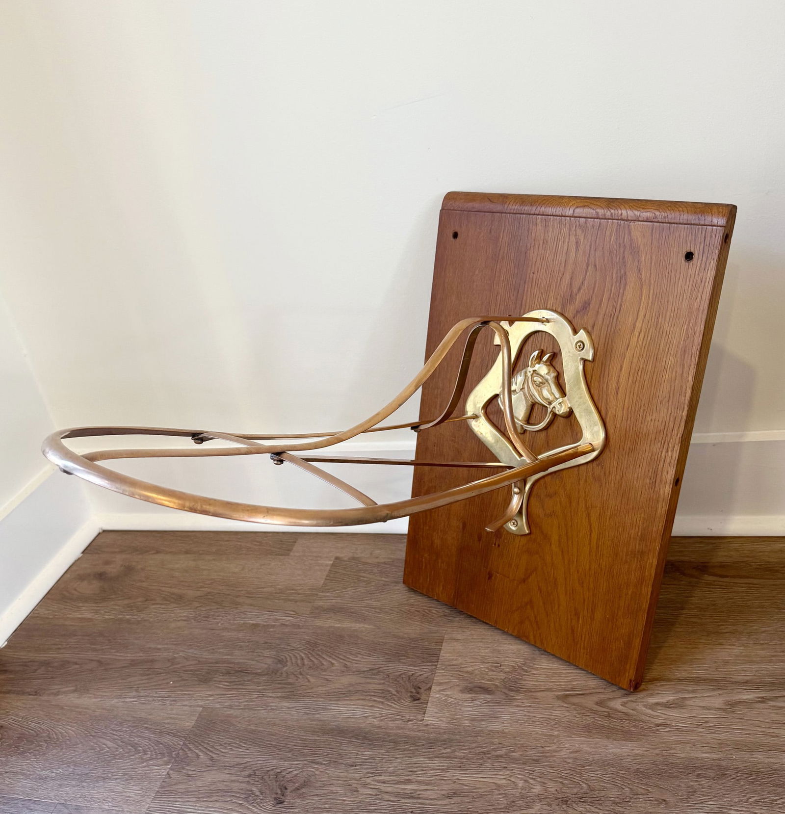 Polished brass saddle stand with horse head (1 of 6)