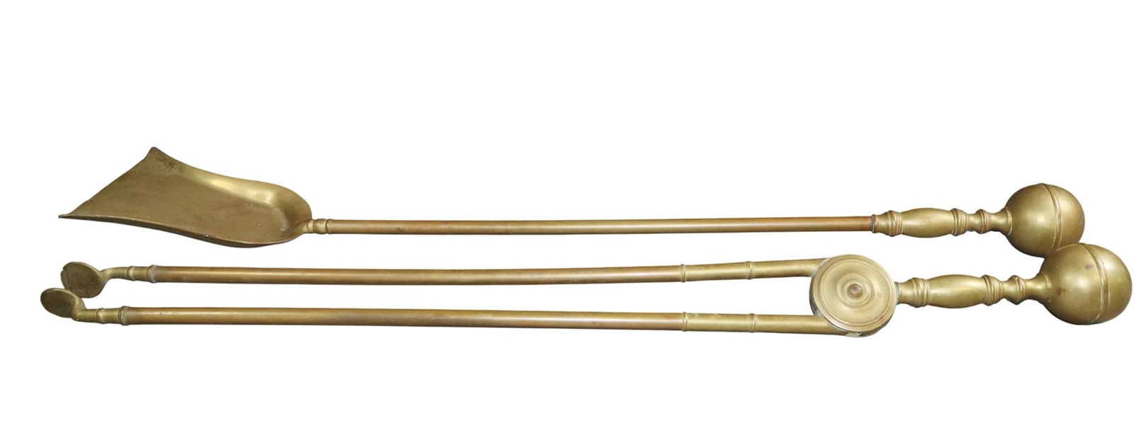 Lot of 2 French brass fireplace tools with ball finial (1 of 5)