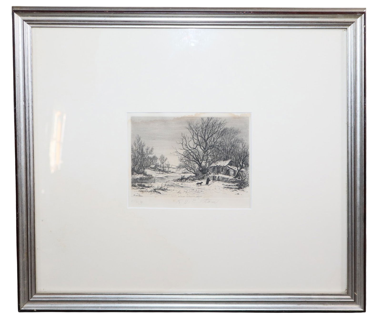 Framed book plate - Snowy Cottage Signed l/c K.V Elton (1 of 4)