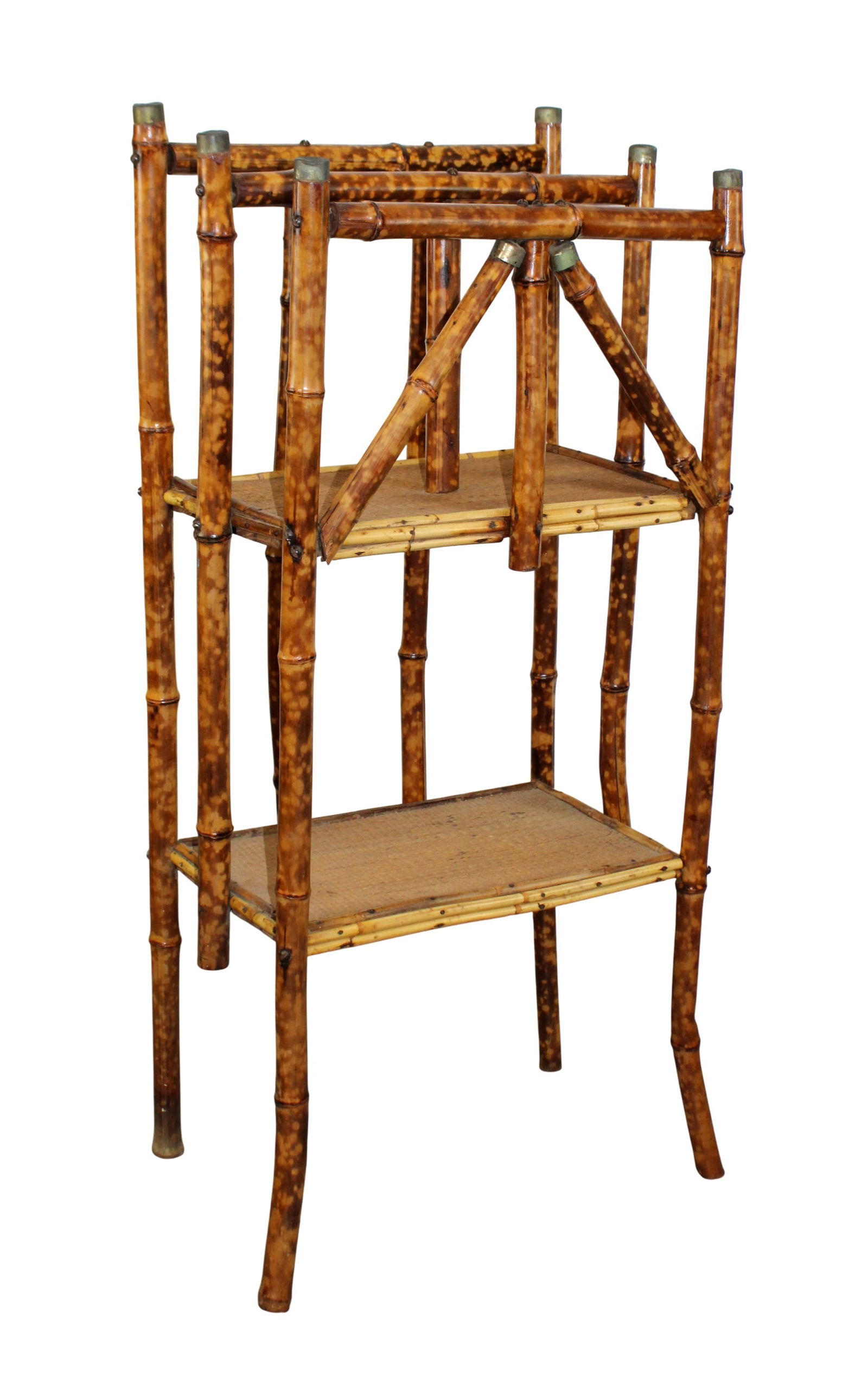English tiered burnt bamboo and rattan magazine rack etagere (1 of 9)