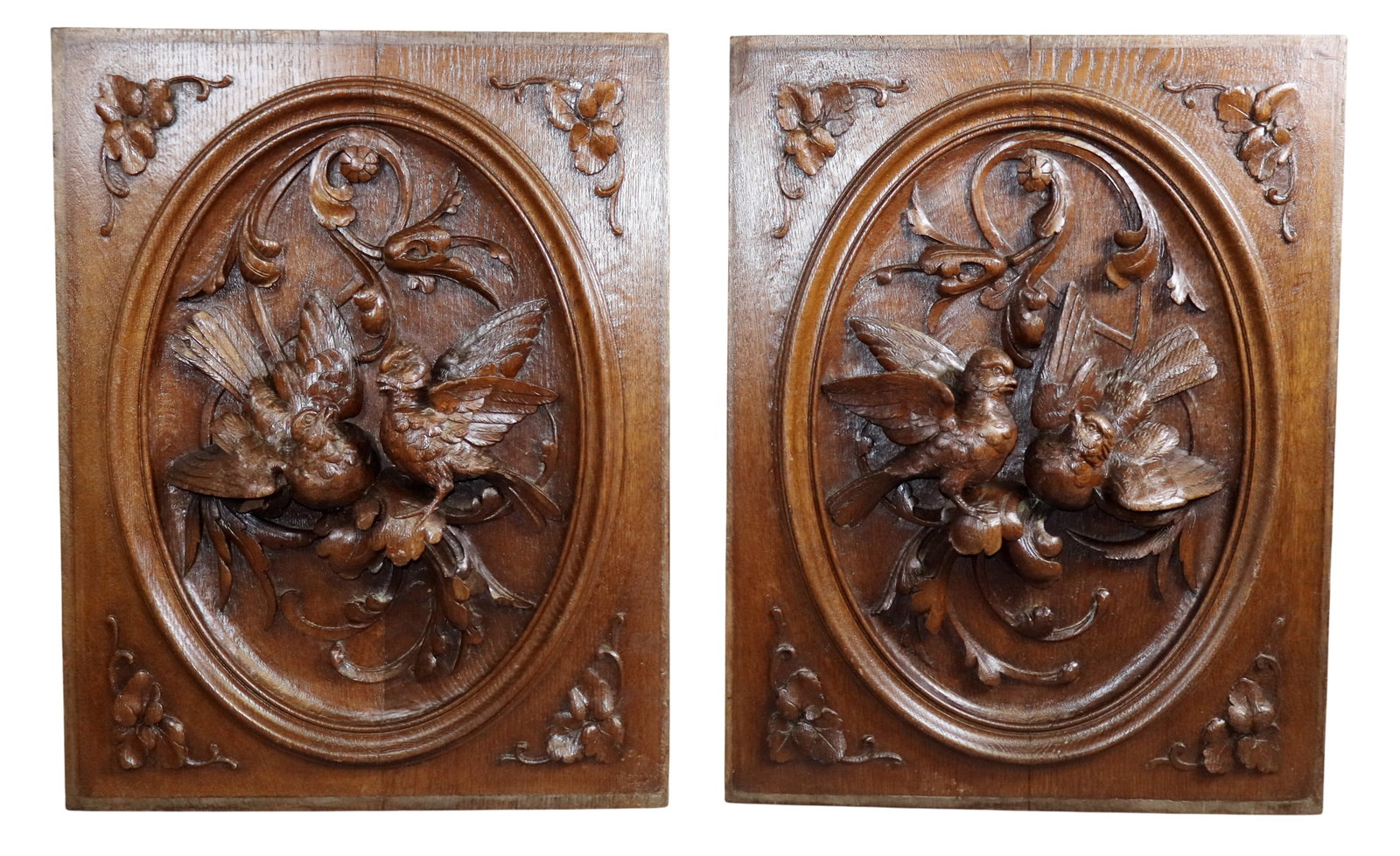 Pair of French relief carved walnut panels with birds (1 of 8)