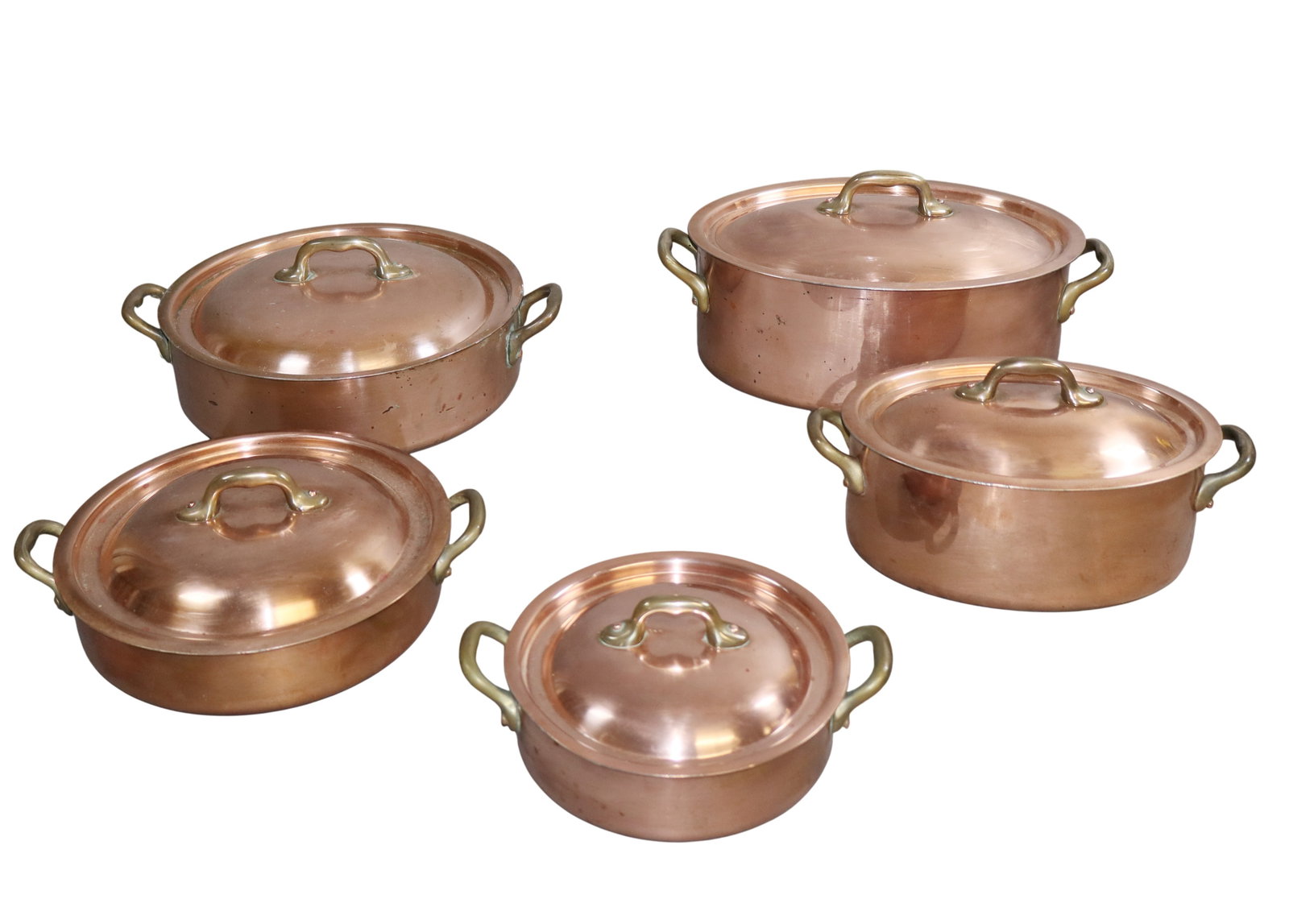 Lot of 5 French copper pots with lids (1 of 5)