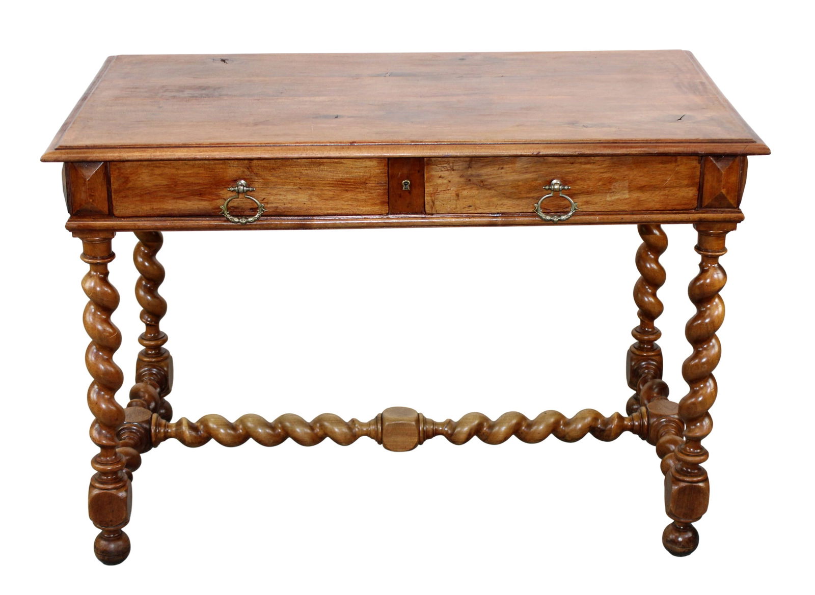 French bureau plat desk in walnut with barley twist and 2 drawers (1 of 9)