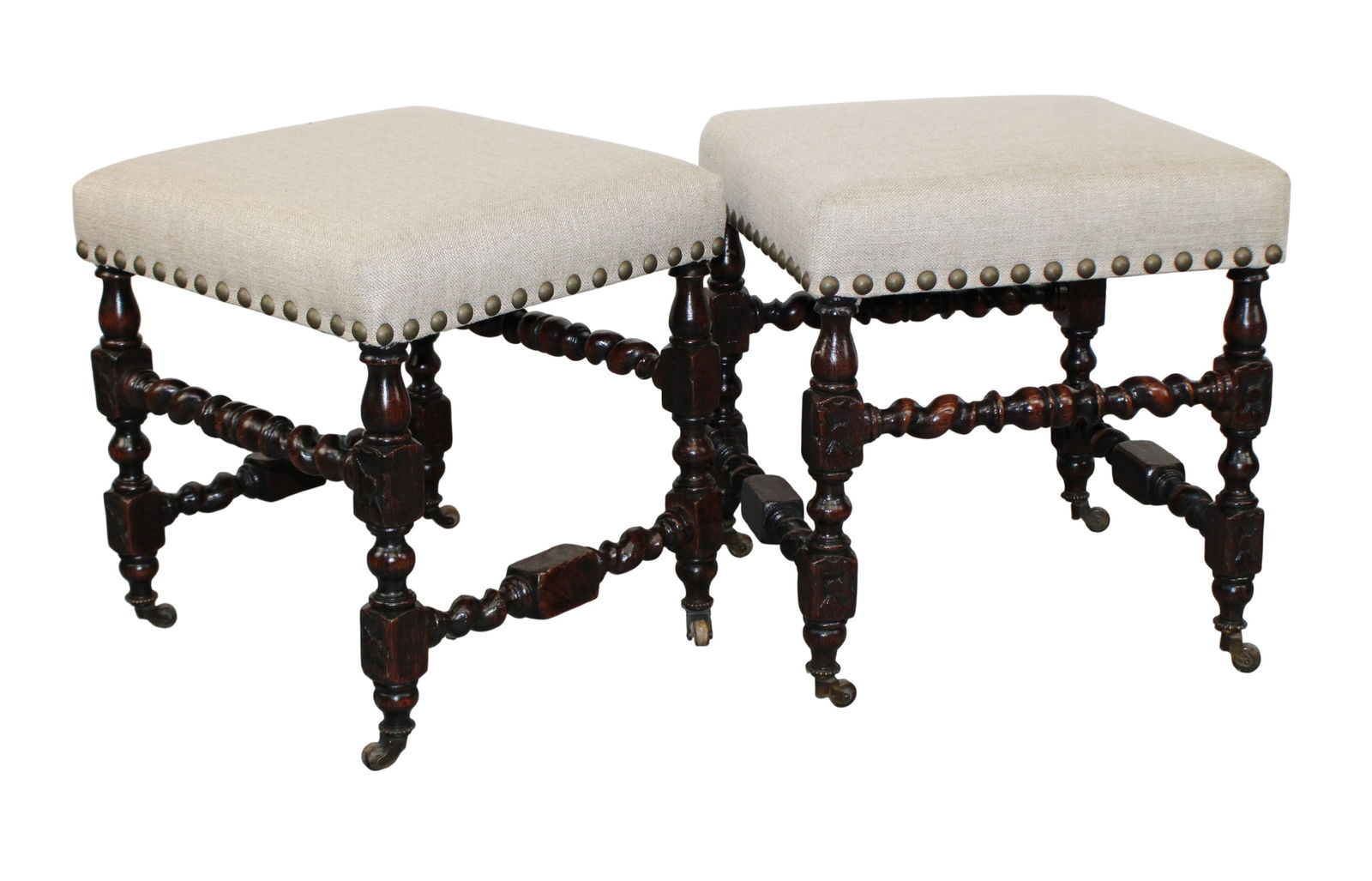 Pair of English oak barley twist leg footstools (1 of 7)