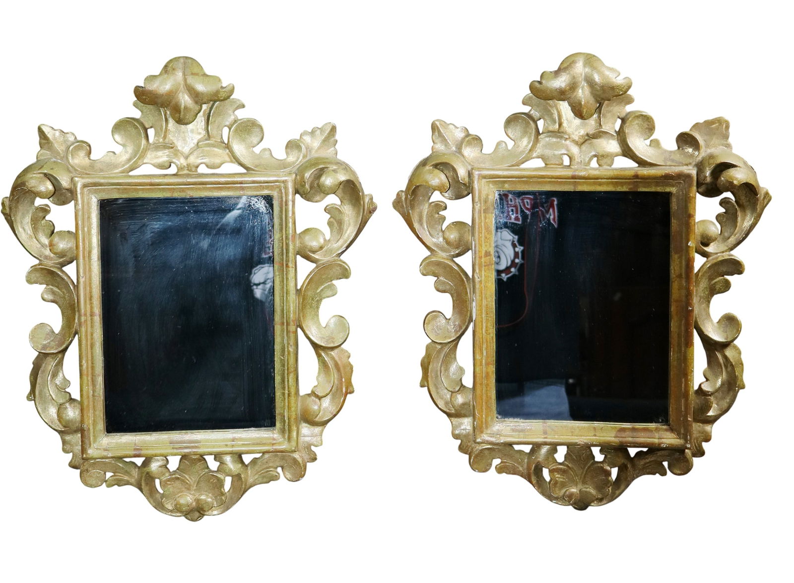 Pair of small French Rococo giltwood mirrors (1 of 10)