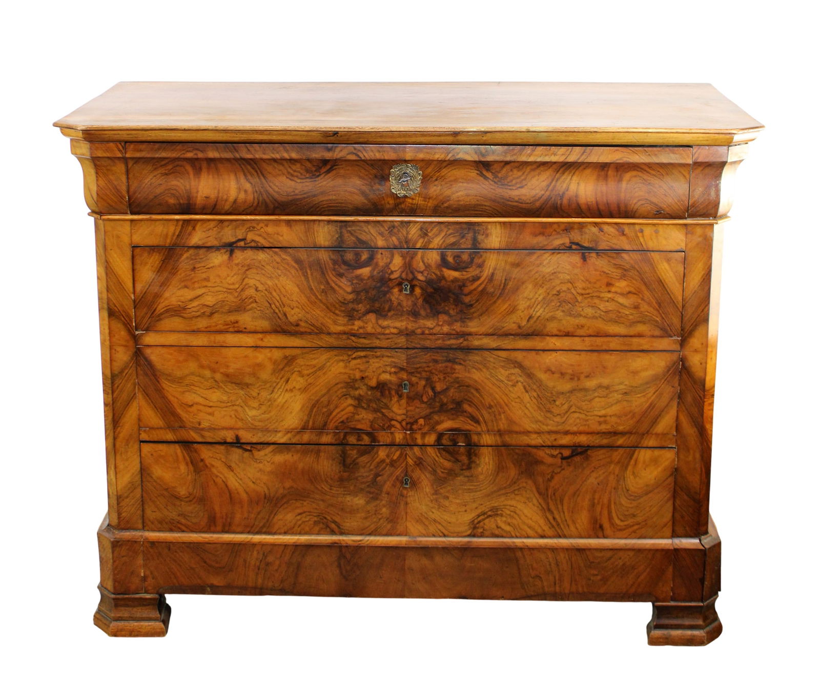 Louis Philippe 4 drawer commode in walnut and burled walnut (1 of 12)