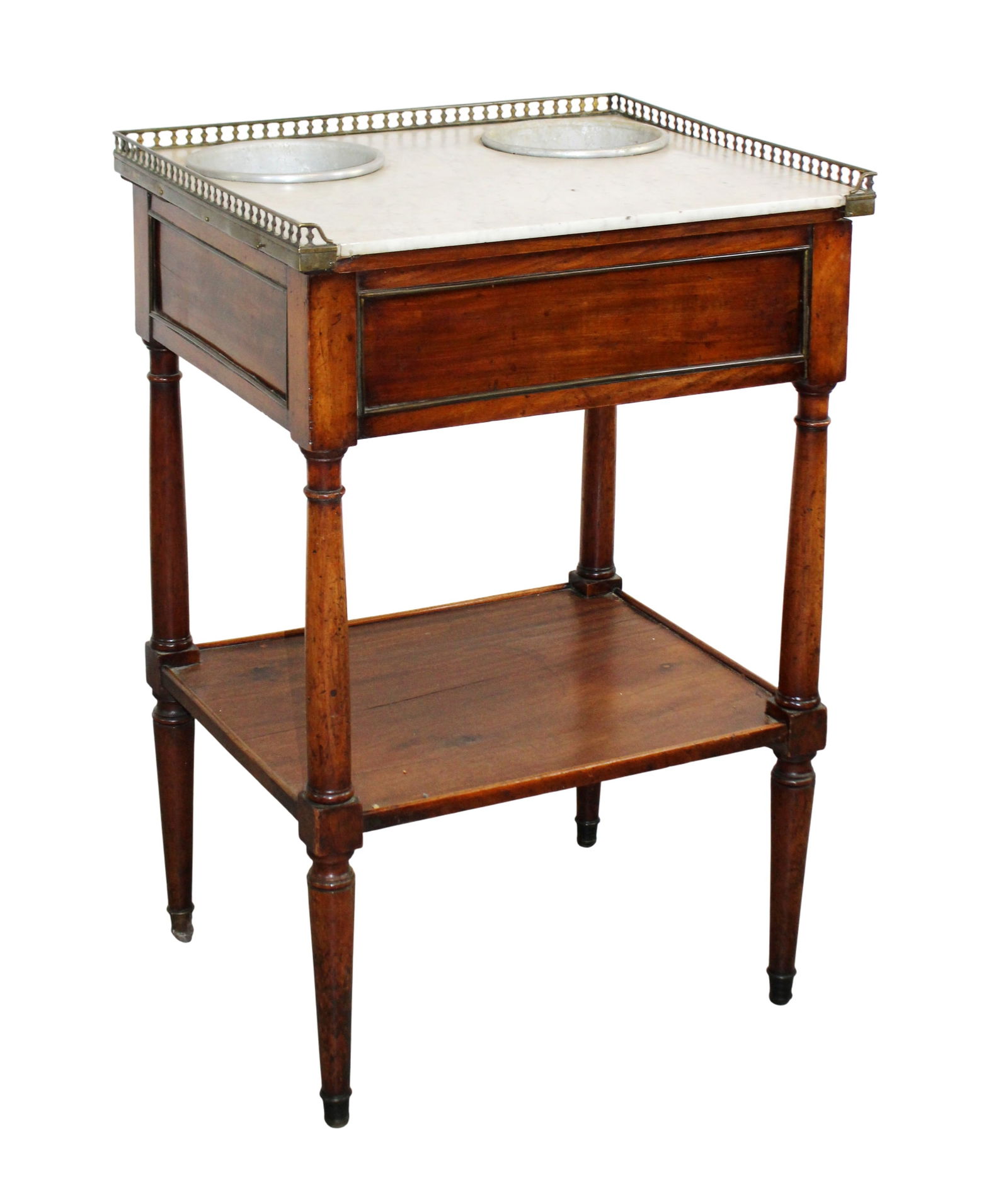 French Louis XVI style rafraichissoir table with marble top with brass gallery (1 of 7)
