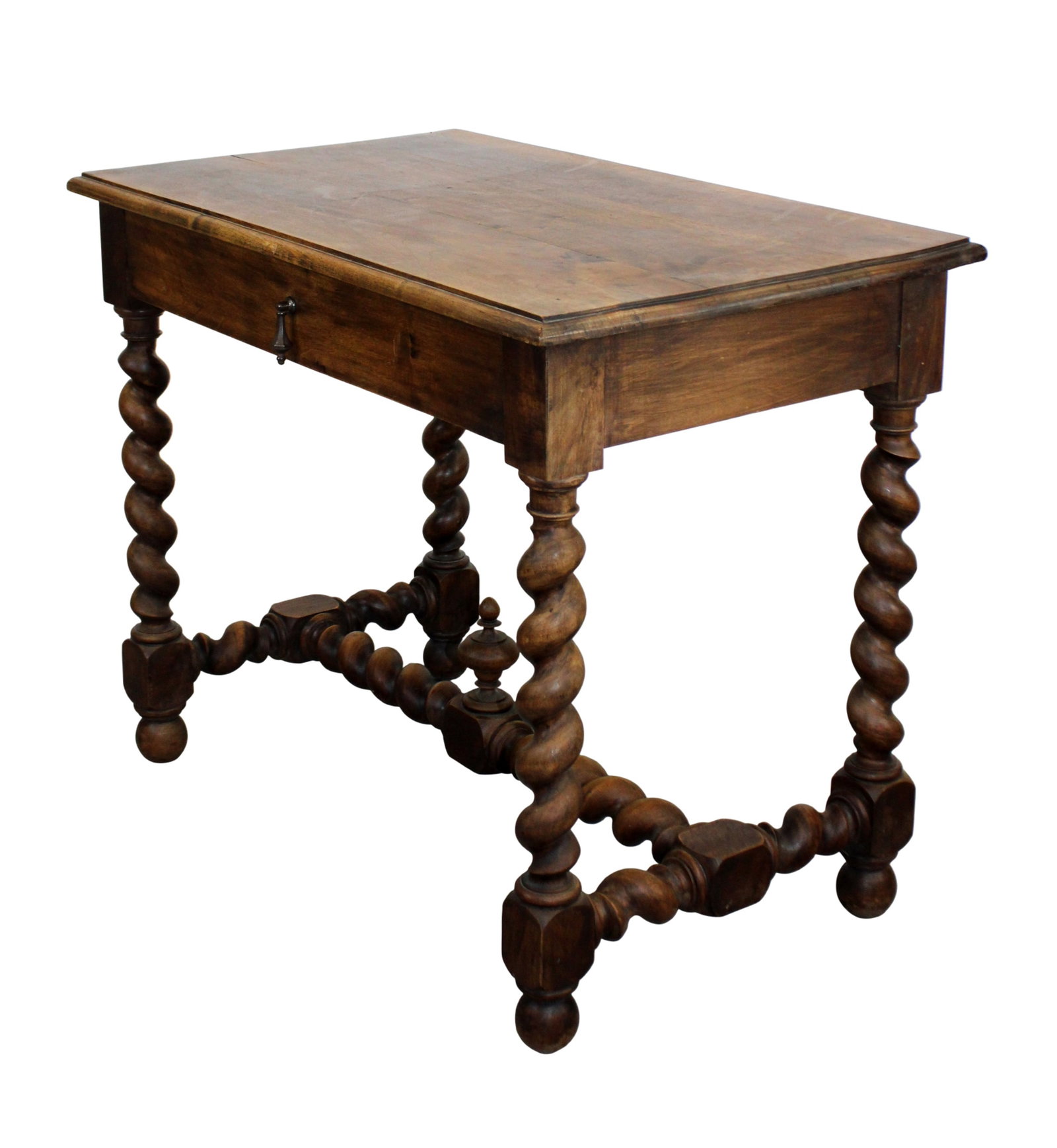 French bureau plat desk in walnut with barley twist base and single drawer (1 of 10)