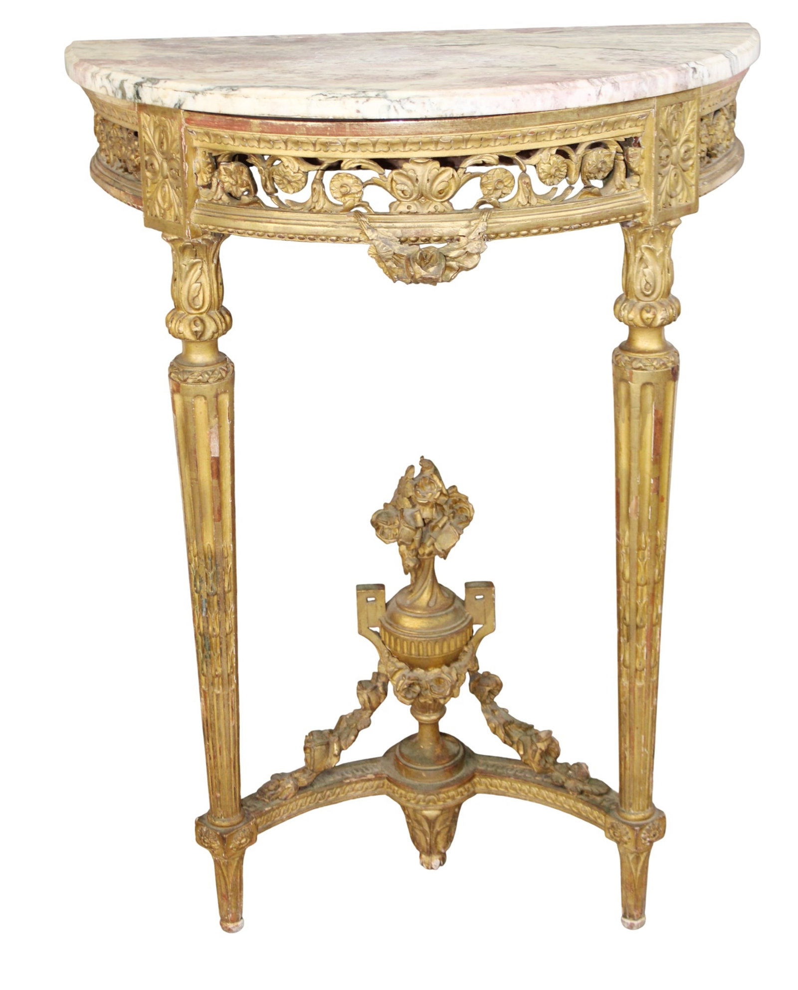 French Louis XVI gilt wall mount console with marble top (1 of 7)