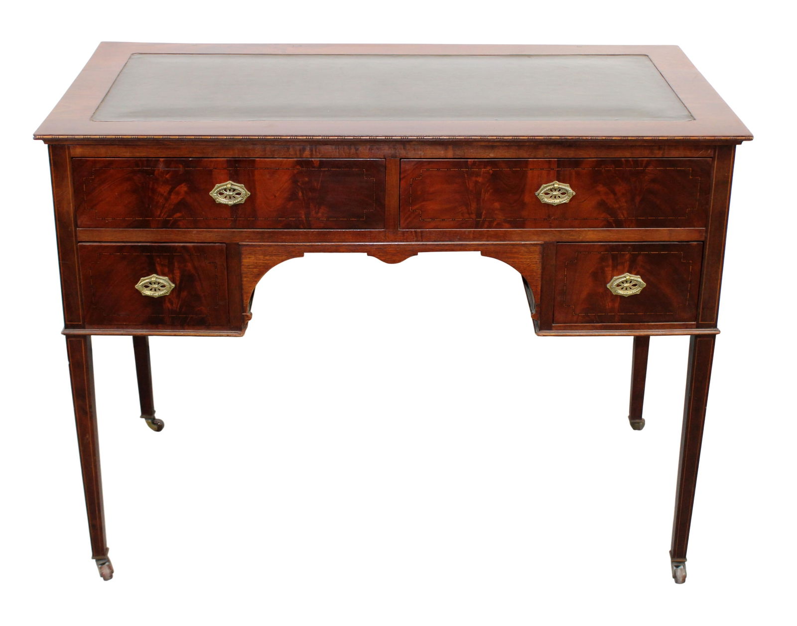 English mahogany keyhole desk on tapered legs (1 of 8)