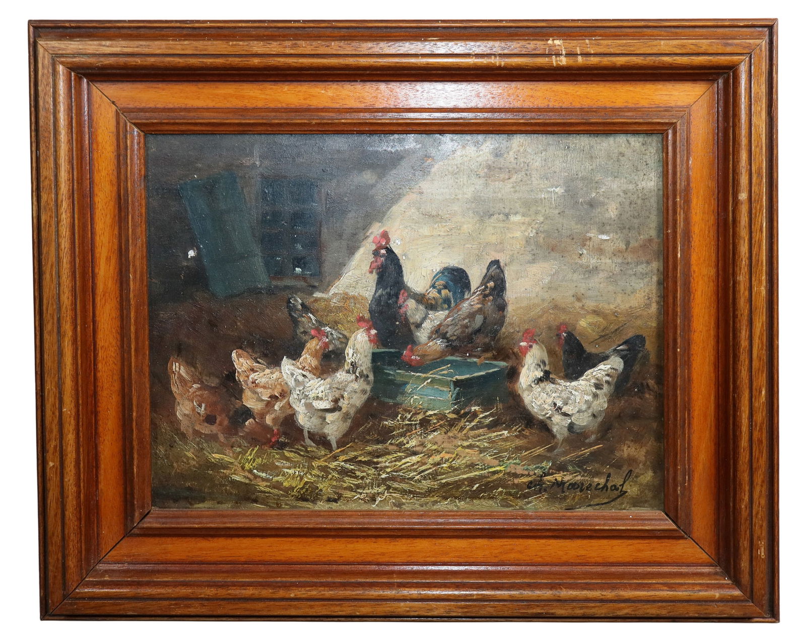 French oil on canvas painting with chickens (1 of 6)