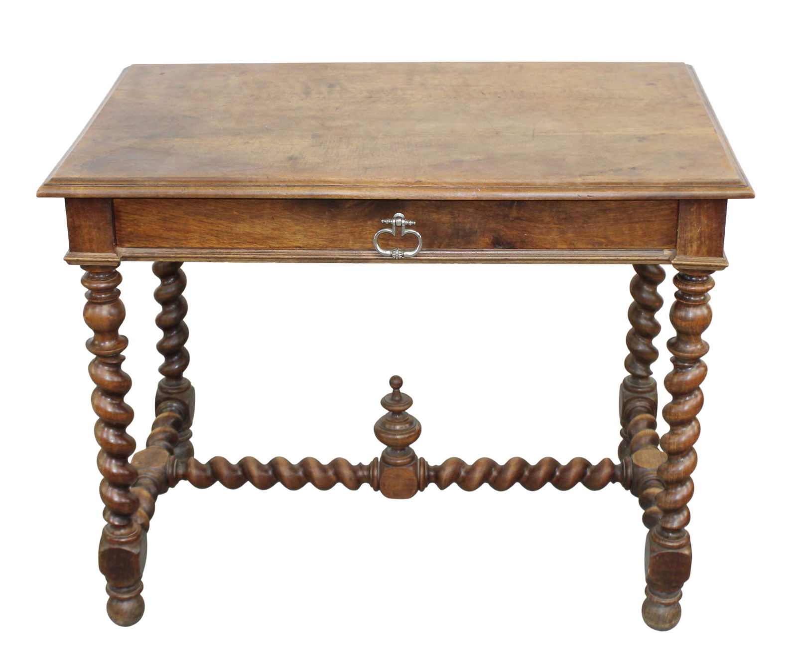 French desk in walnut with barley twist base and single drawer (1 of 9)