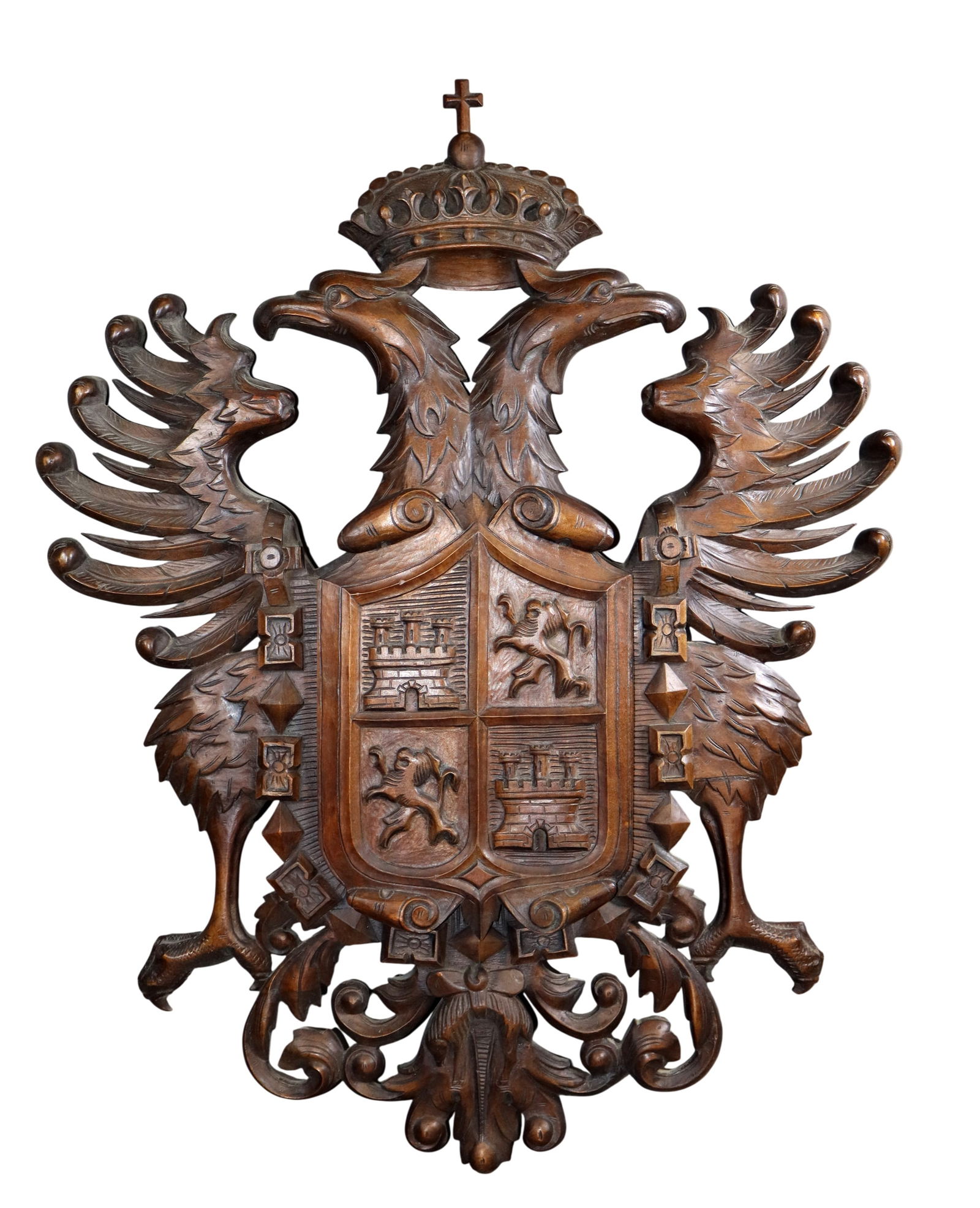 Spanish Toledo carved double eagle coat of arms (1 of 6)