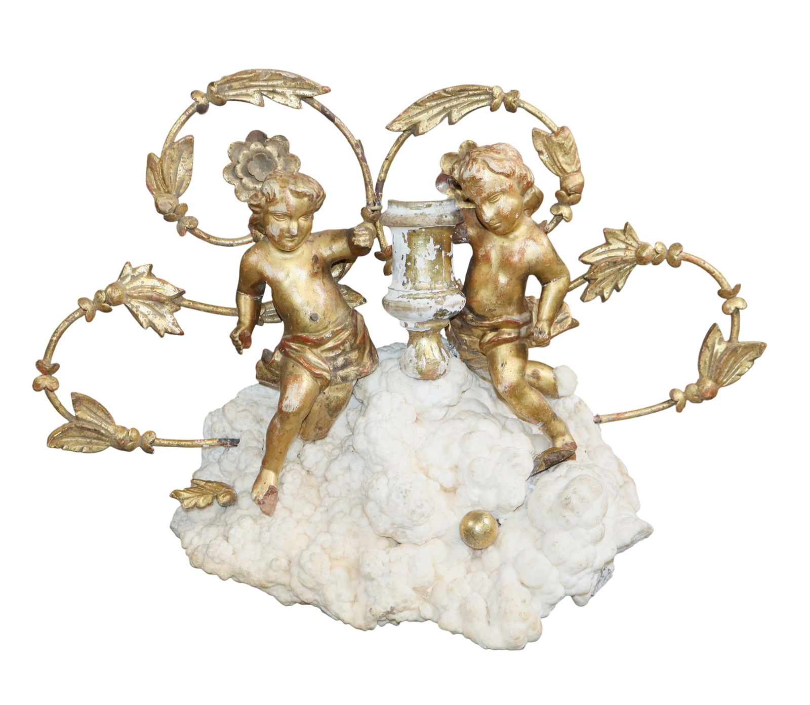 French 19th century giltwood cherub fragment mounted on coral base (1 of 7)