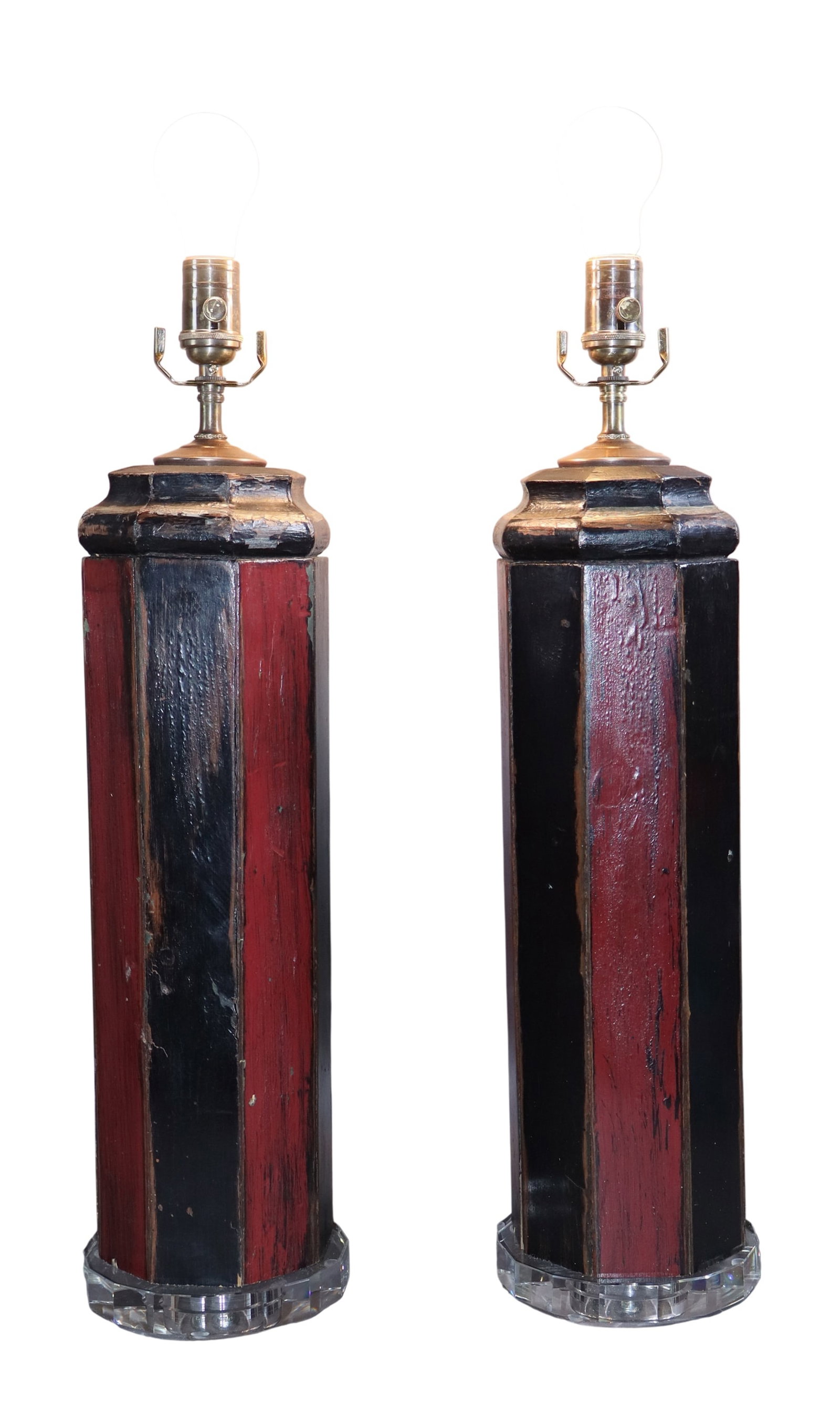 Pair of large painted wood fragment lamps (1 of 7)