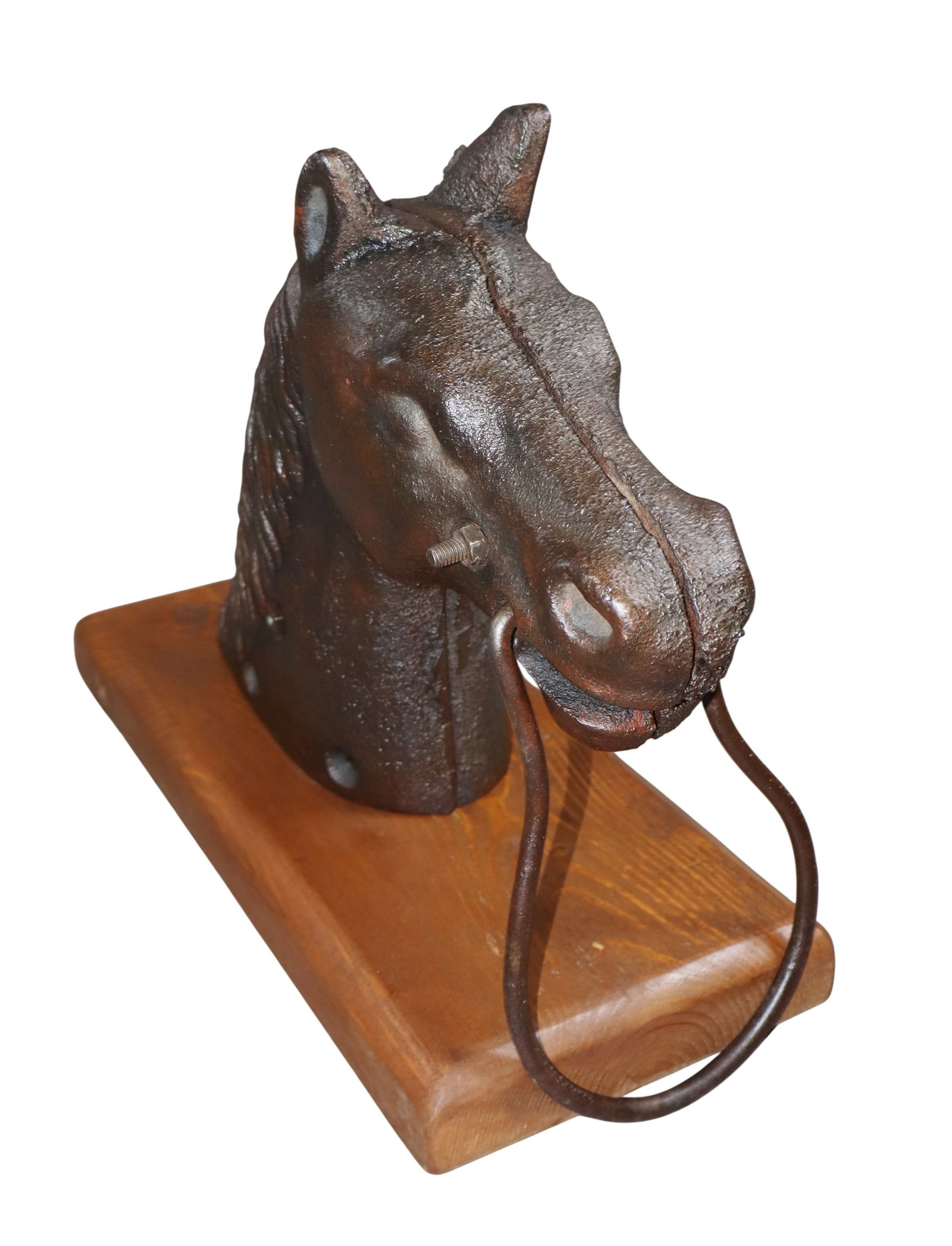 Cast iron horse head hitching post mounted on plaque (1 of 7)
