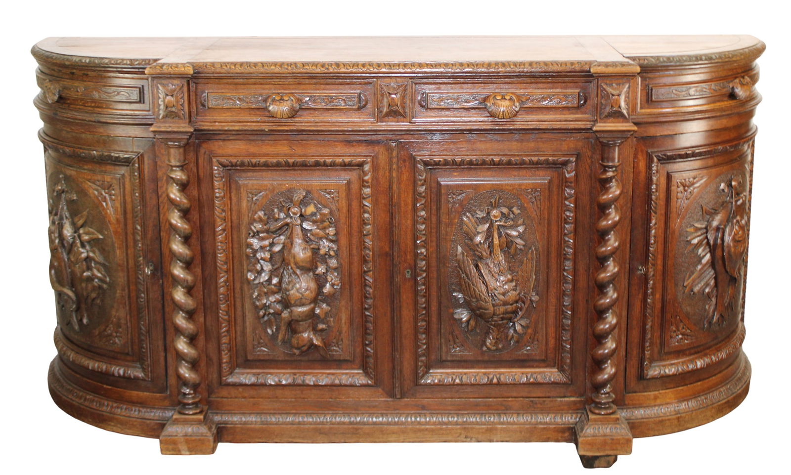 French Louis XIII curved side hunt board enfilade in oak carved with game (1 of 12)