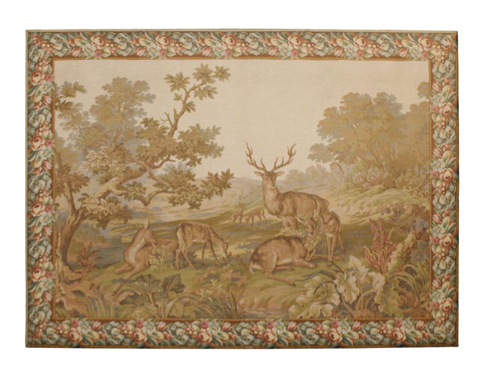 Flemish machine woven verdure tapestry with deer (1 of 8)