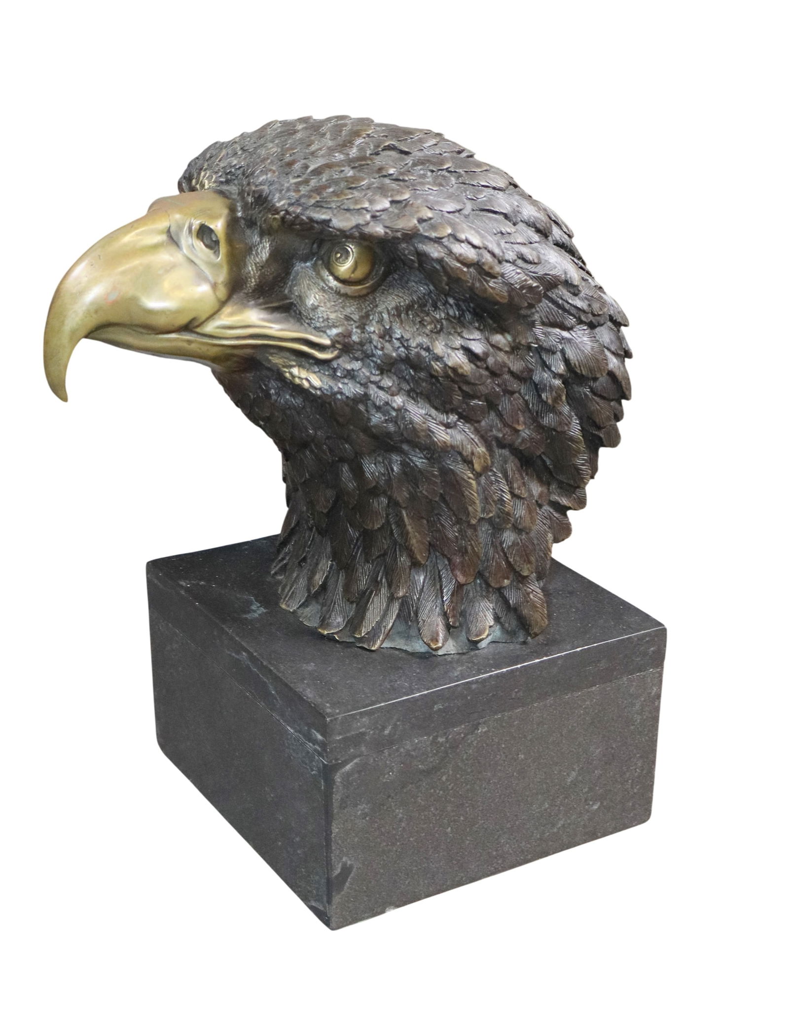 Bronze eagle head sculpture on marble base (1 of 7)