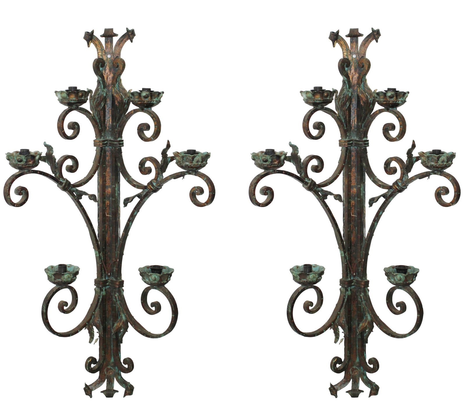 Pair of large Continental wrought iron 6-arm candle wall sconces (1 of 9)