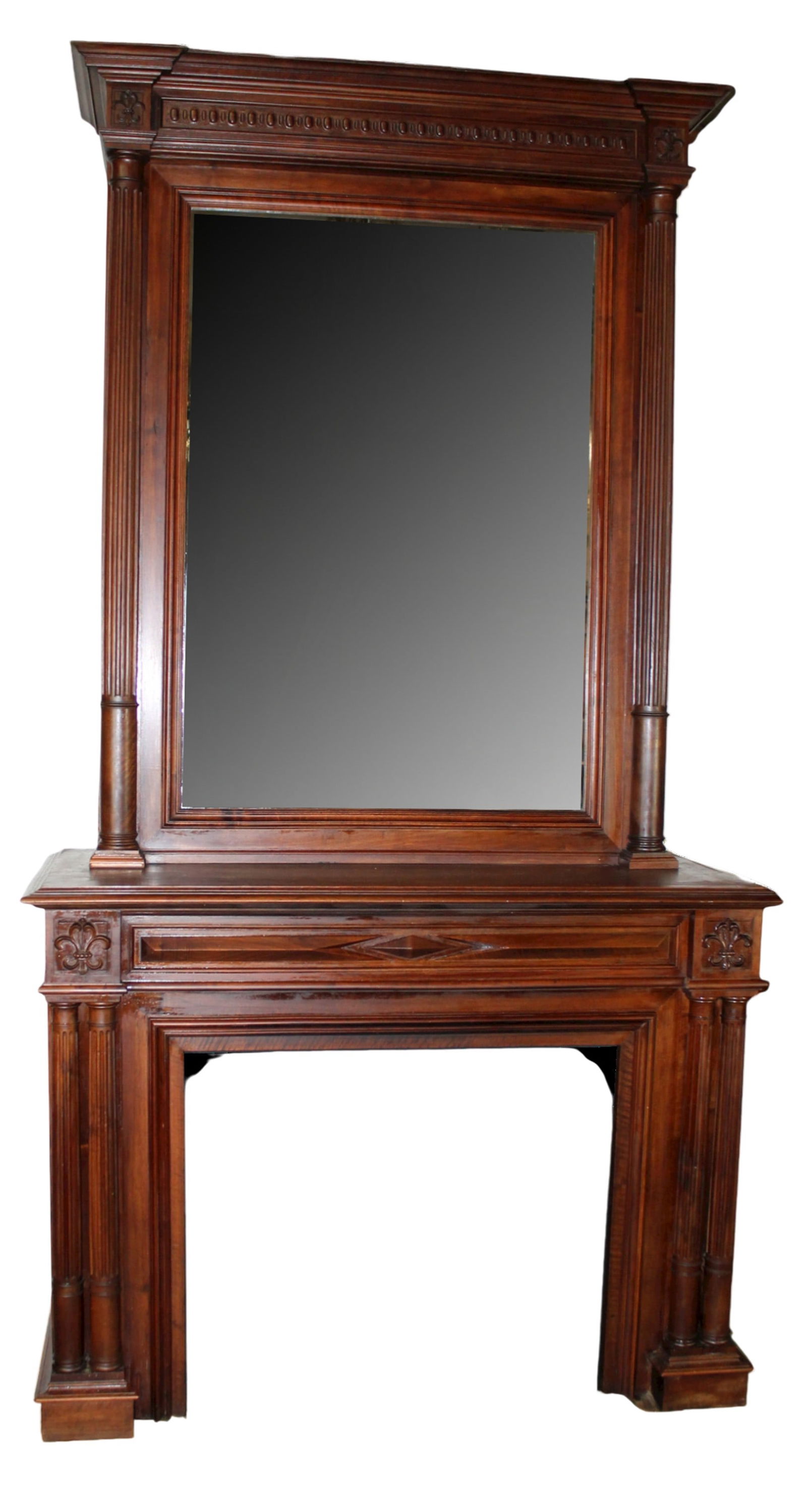 French carved walnut fireplace mantel with overmantel and mirror (1 of 16)