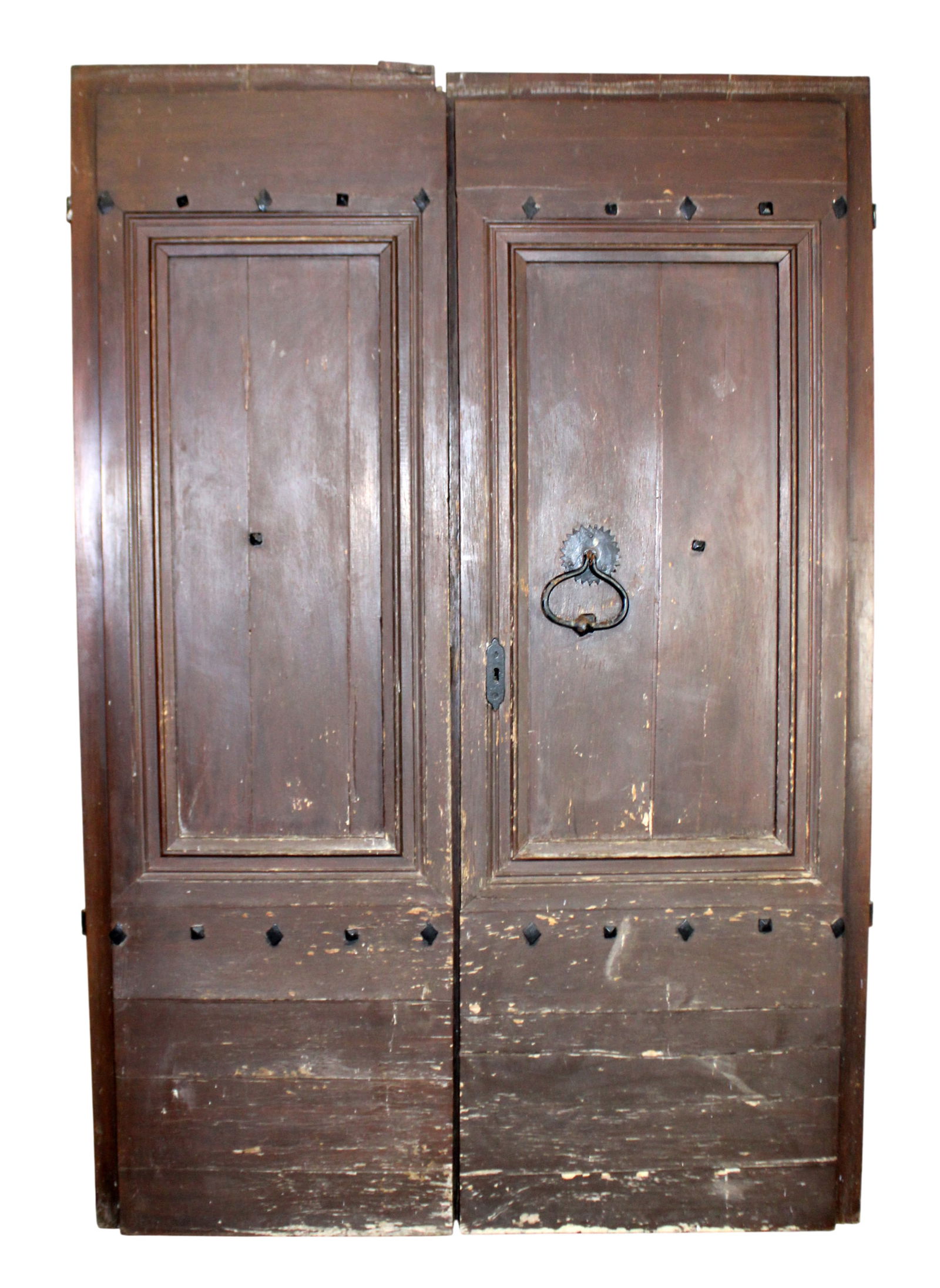 Pair of French entry doors in oak with iron studs (1 of 9)