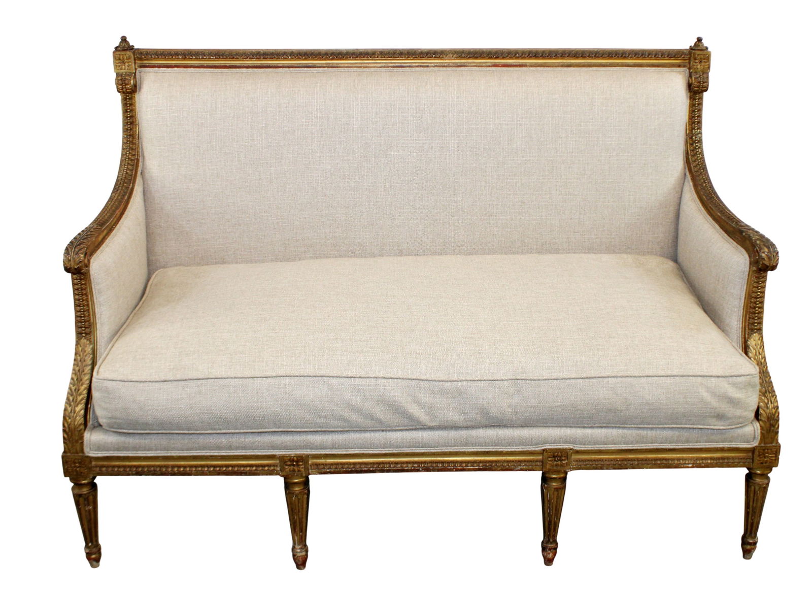 French Louis XVI style partial gilt framed settee (1 of 11)