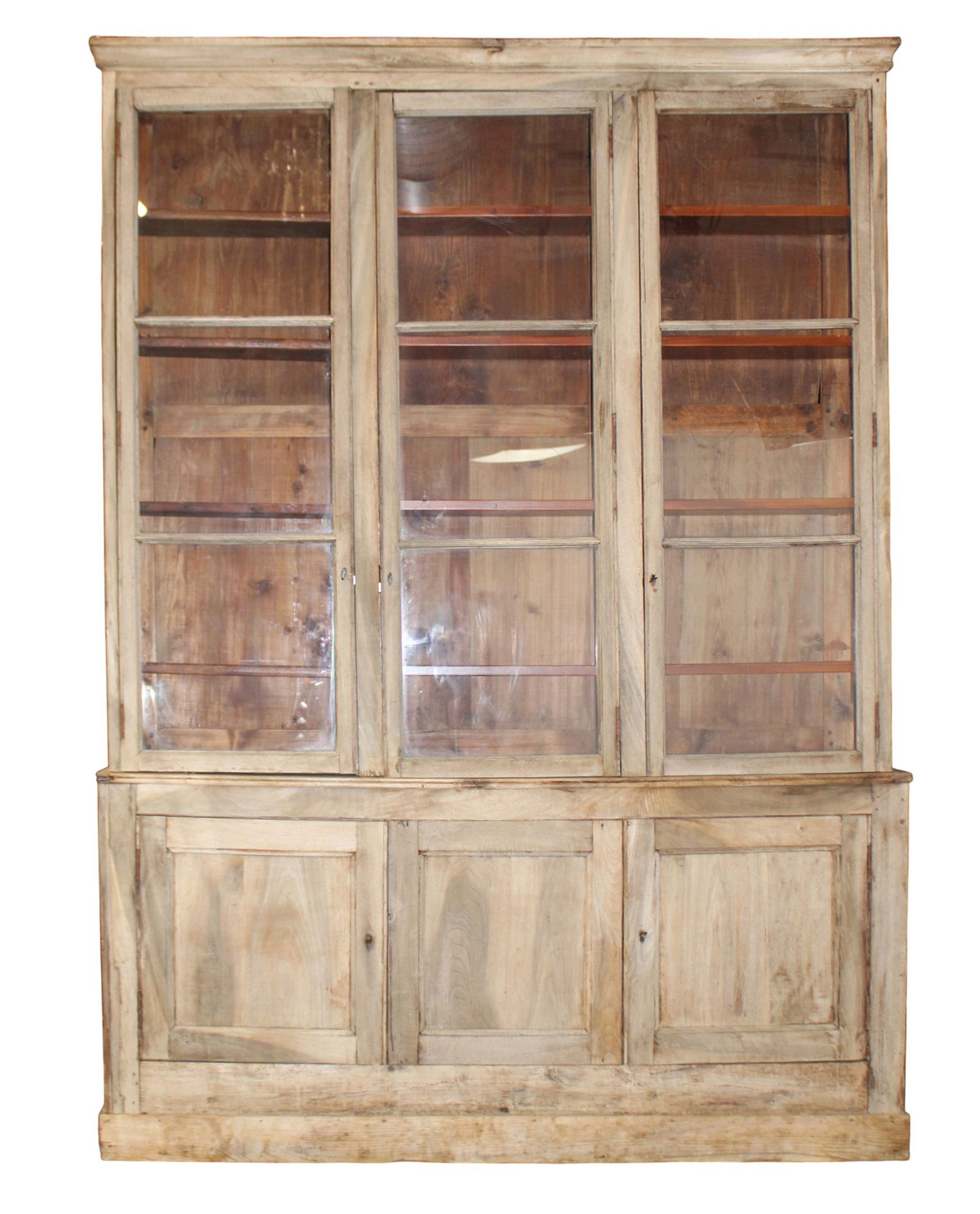 French tall 3 door bleached walnut bookcase (1 of 9)