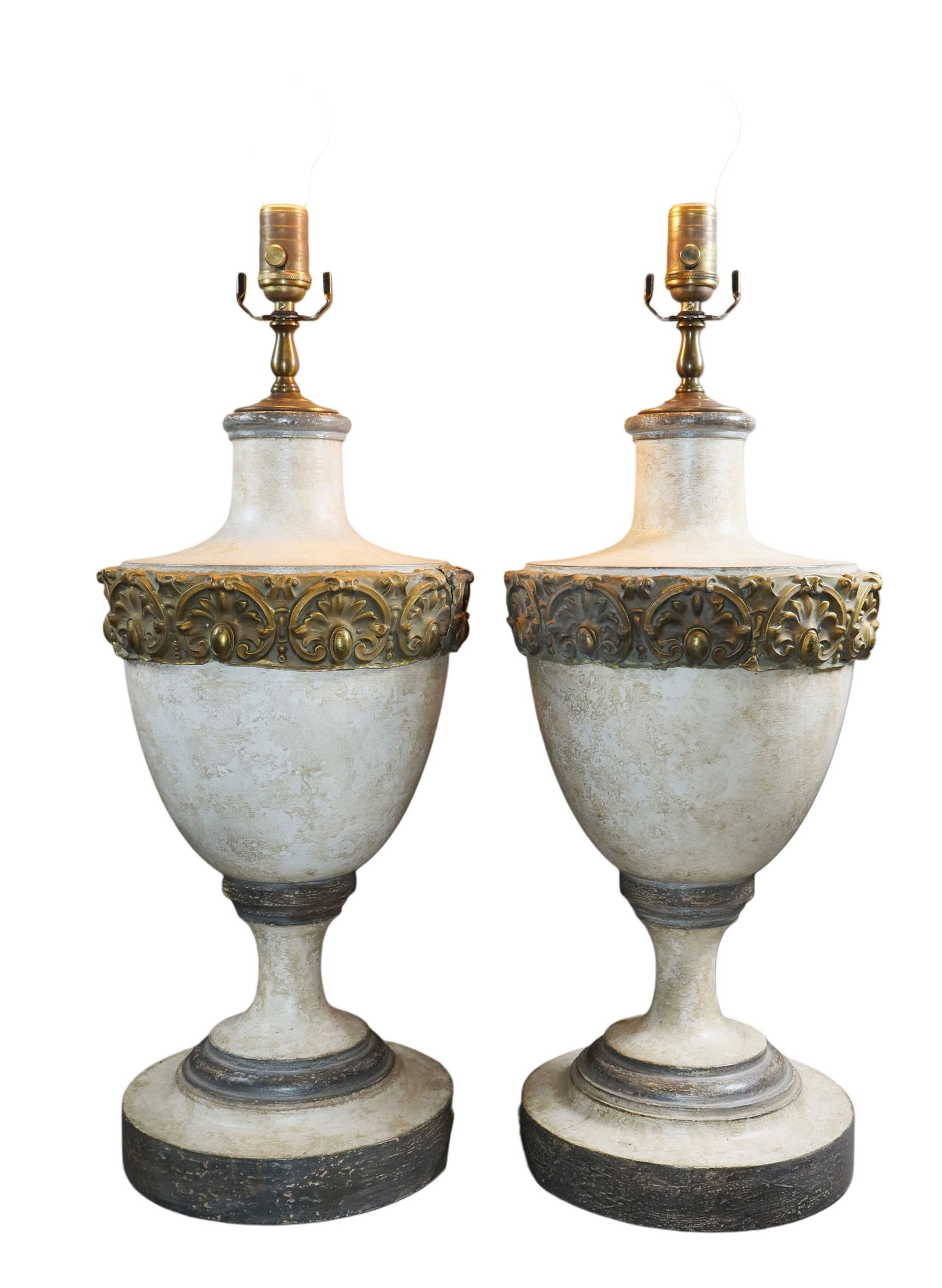 Pair of Italian neo classical painted wood urn form lamps with brass border (1 of 11)