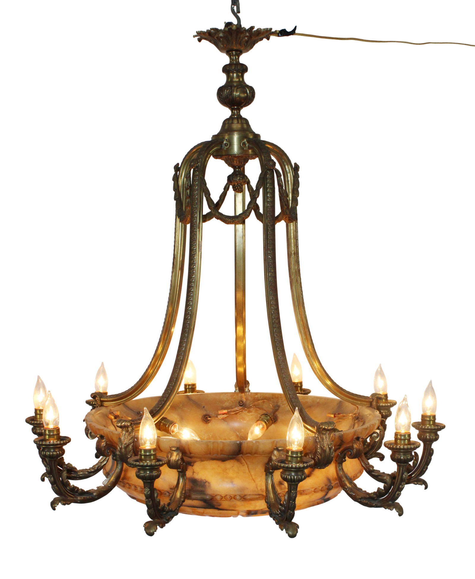 Louis XVI style 10 arm bronze and alabaster chandelier (1 of 7)