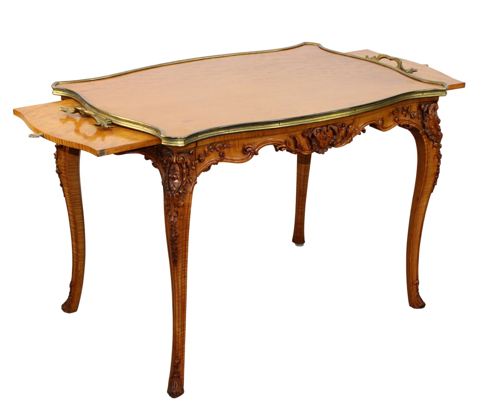 French Regency style relief carved satinwood tea table (1 of 8)