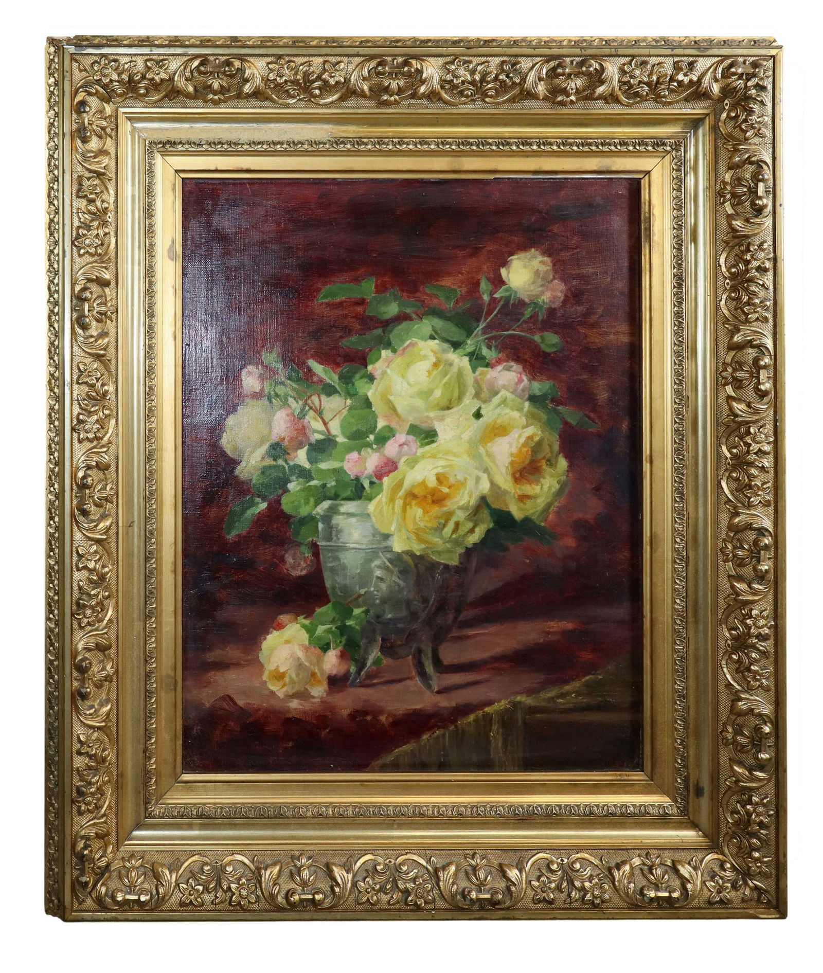 French oil on canvas painting landscape: French oil on canvas painting landscape. Framed: 26 1/2"h x 23"w Sight:17 7/8"h x 14 1/2"w.