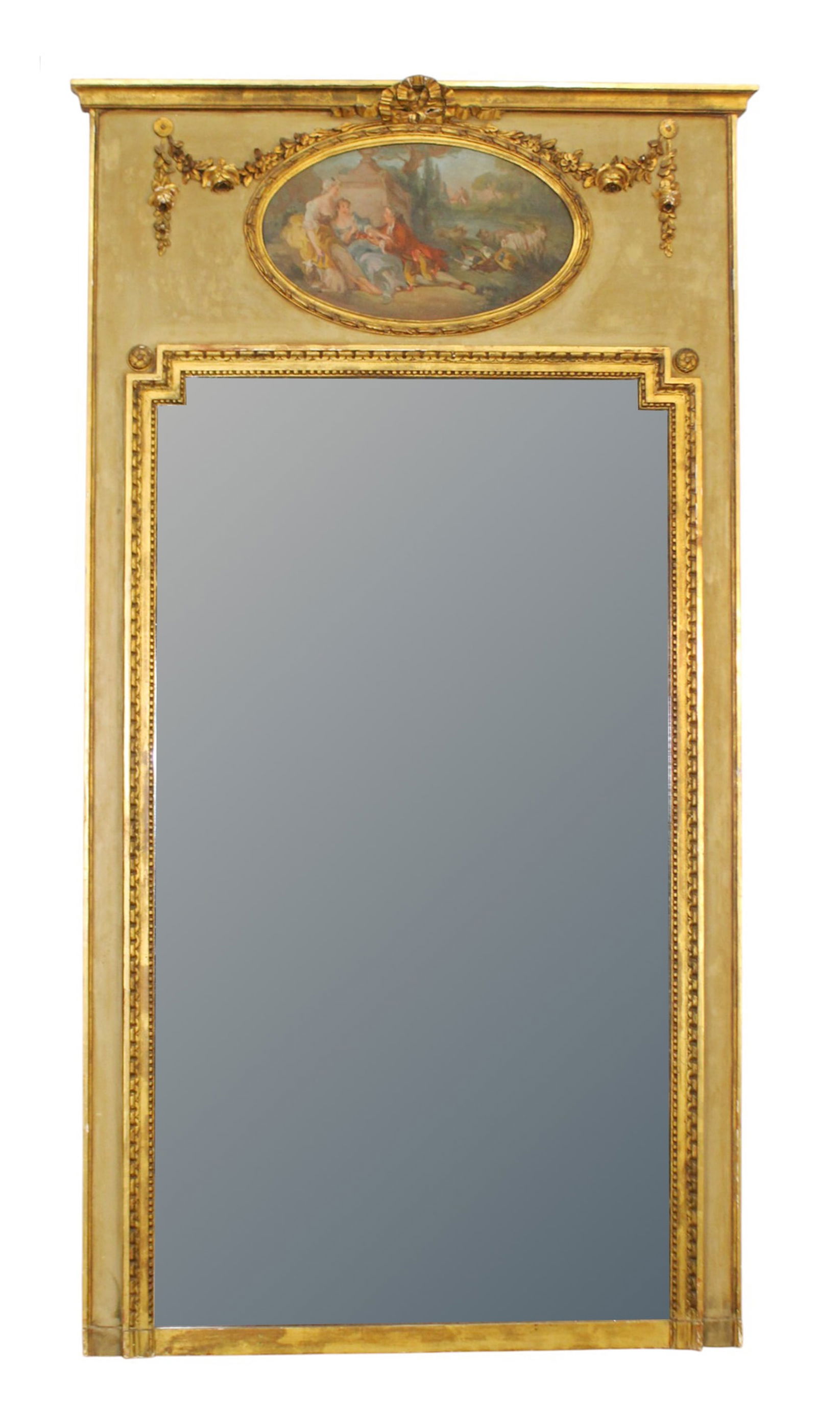 French Louis XVI style trumeau mirror with classical courting scene (1 of 7)