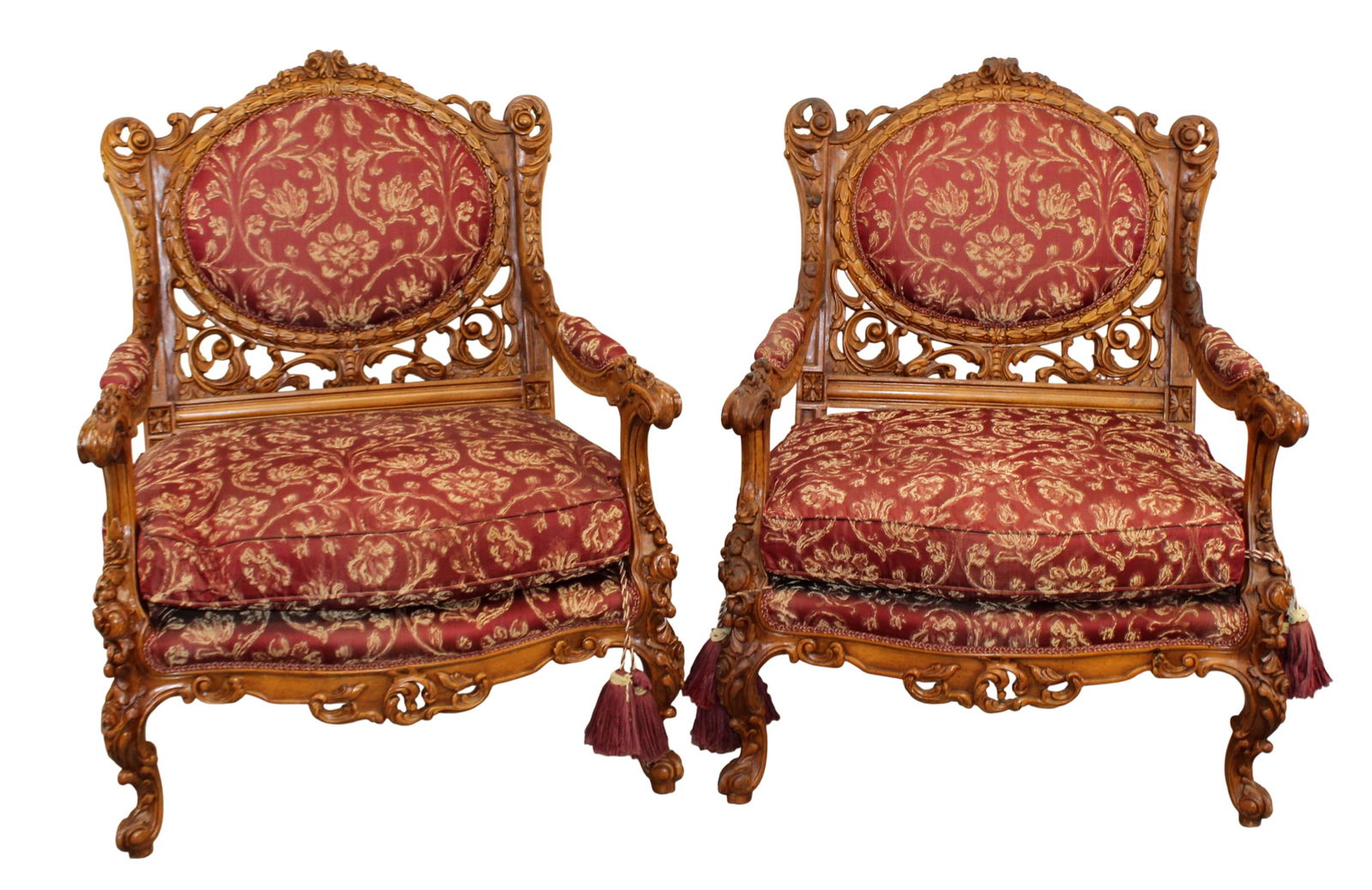 Pair of Louis XV style carved oversized armchairs (1 of 7)