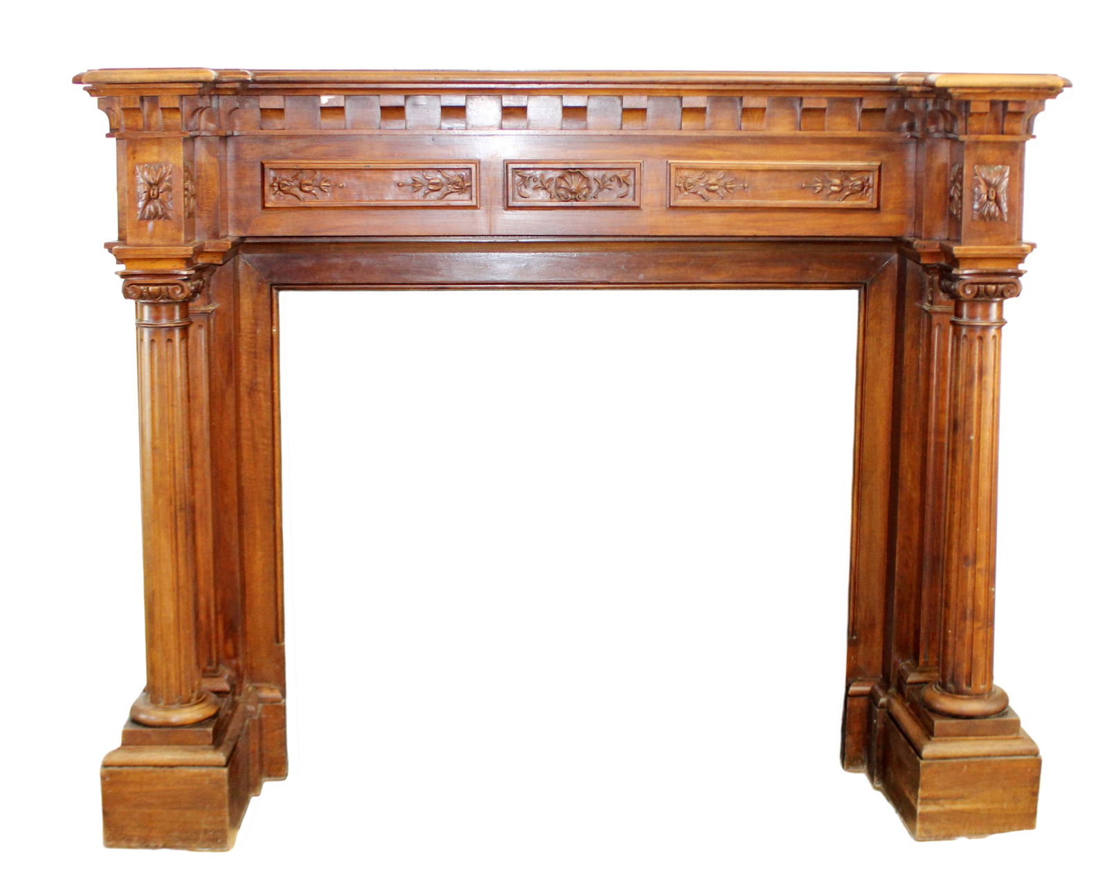 French Renaissance style fireplace mantel in walnut with fluted columns (1 of 7)