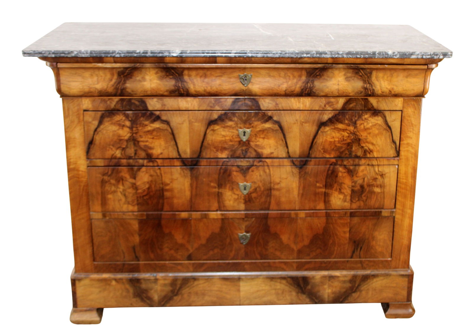 French Louis Philippe commode in burled walnut and walnut with marble top (1 of 11)