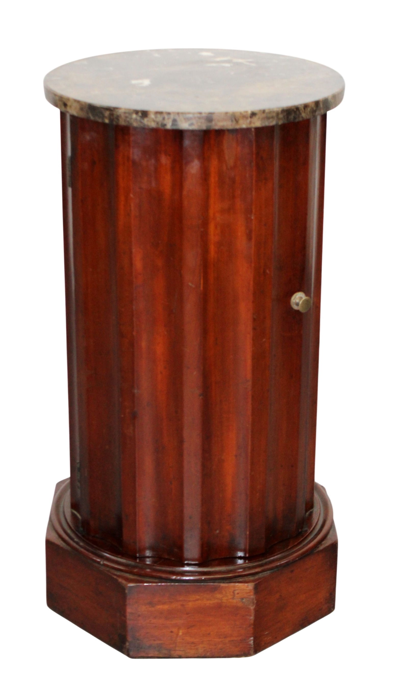Fluted mahogany cylinder cabinet with marble top and single door (1 of 9)