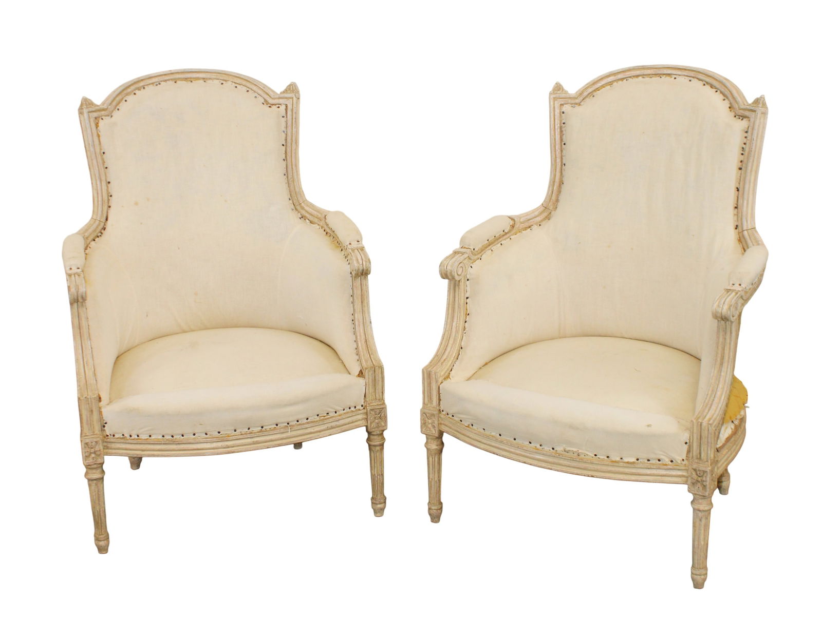 Pair of French Louis XVI style bergères covered in muslin (1 of 10)