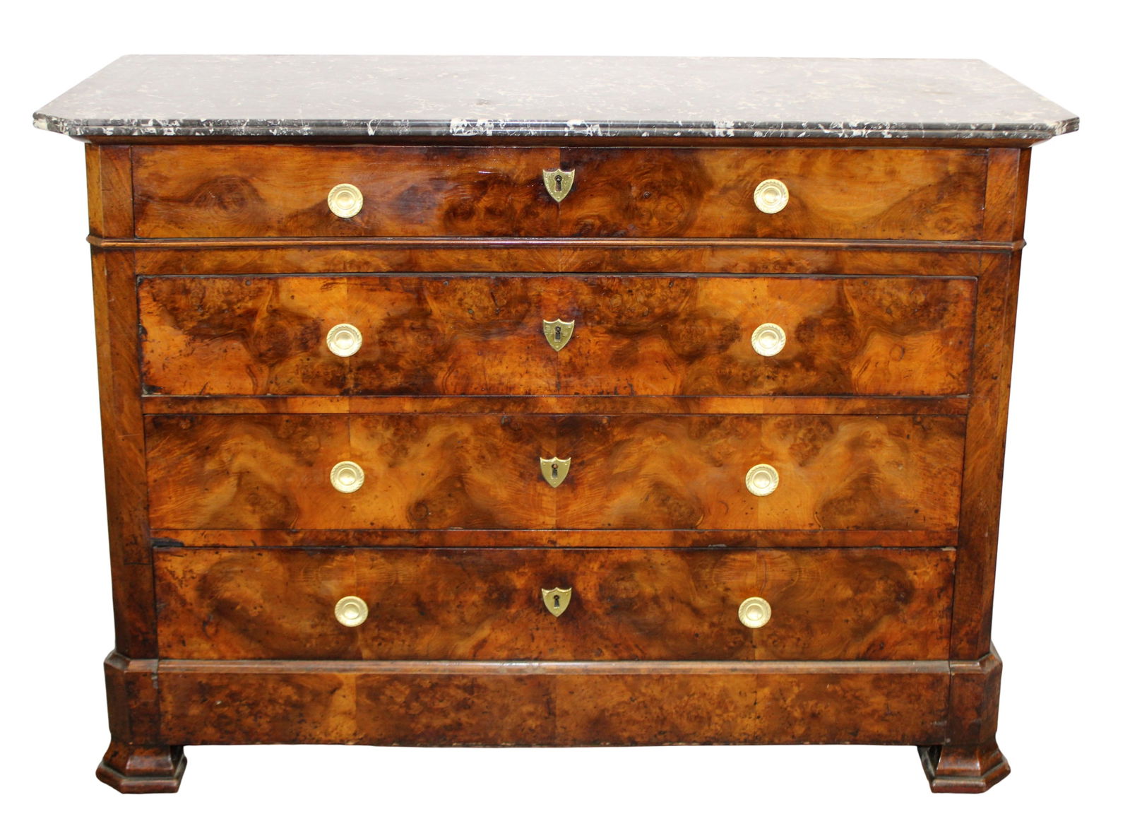 French Louis Philippe commode in walnut and burled walnut with marble top (1 of 9)